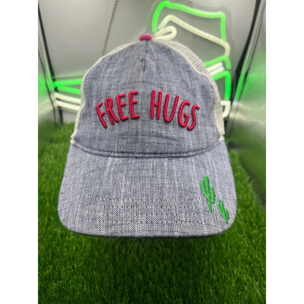 Free Hugs Cactus Trucker Hat Grey White Mesh‎ Snapback Baseball Cap Womens